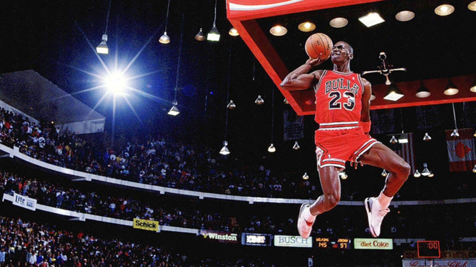 michael jordan dunking under spotlight